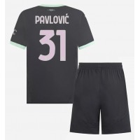 Koszulka piłkarska AC Milan Strahinja Pavlovic #31 Strój Trzeci dla dzieci 2024-25 tanio Krótki Rękaw (+ Krótkie spodenki)